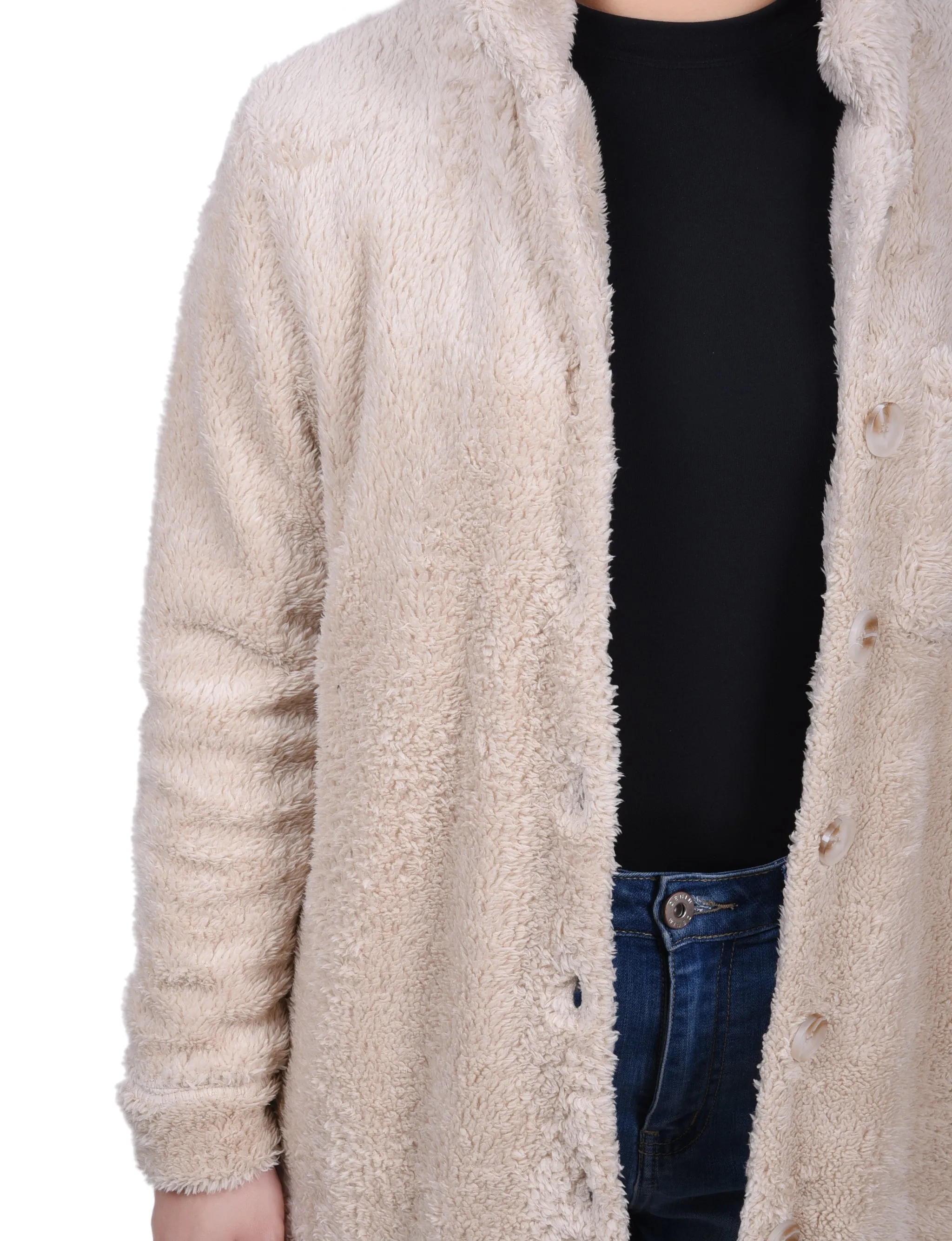 Long Sleeve Button Front Sherpa Jacket