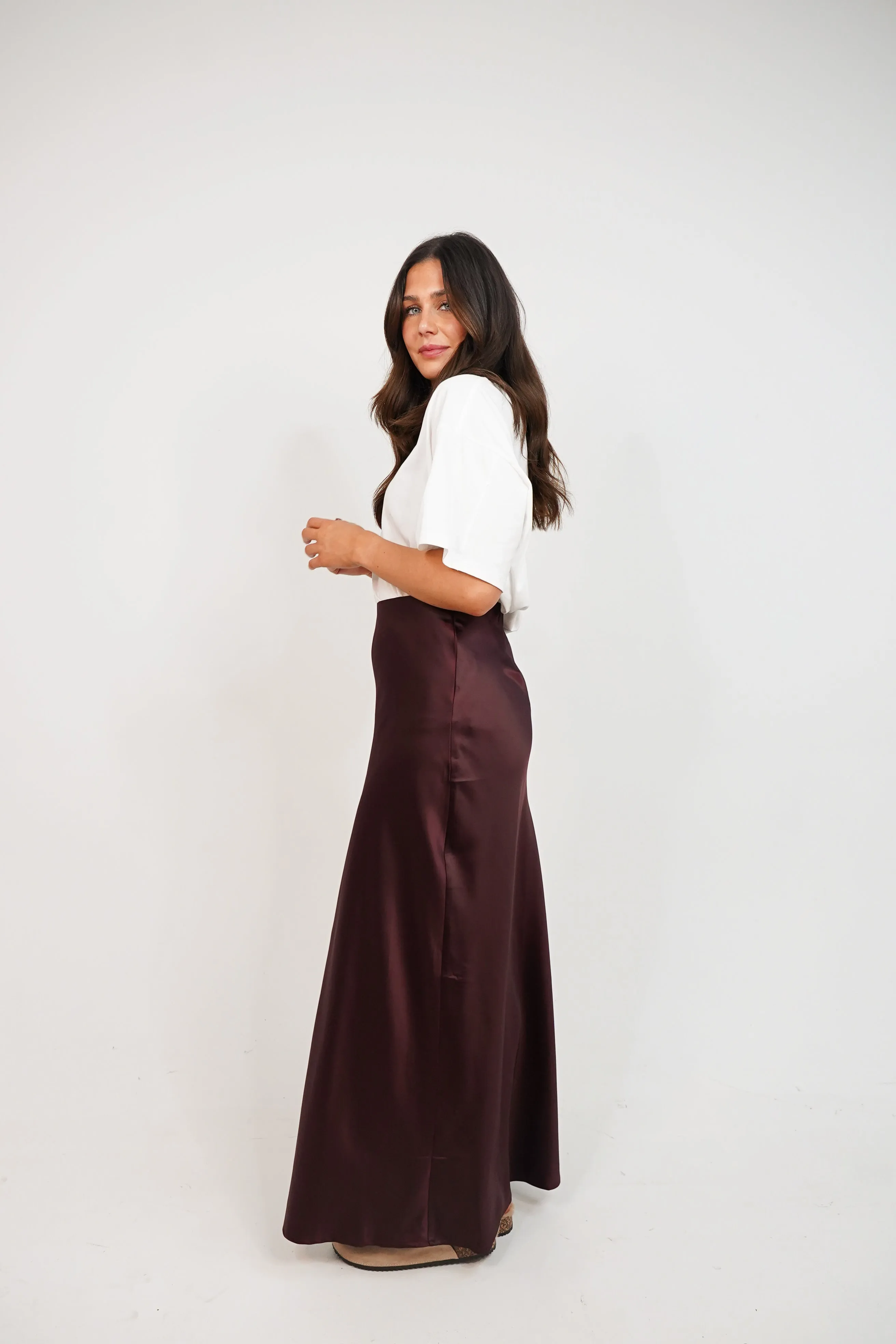 Love Laura Slip Skirt In Deep Plum