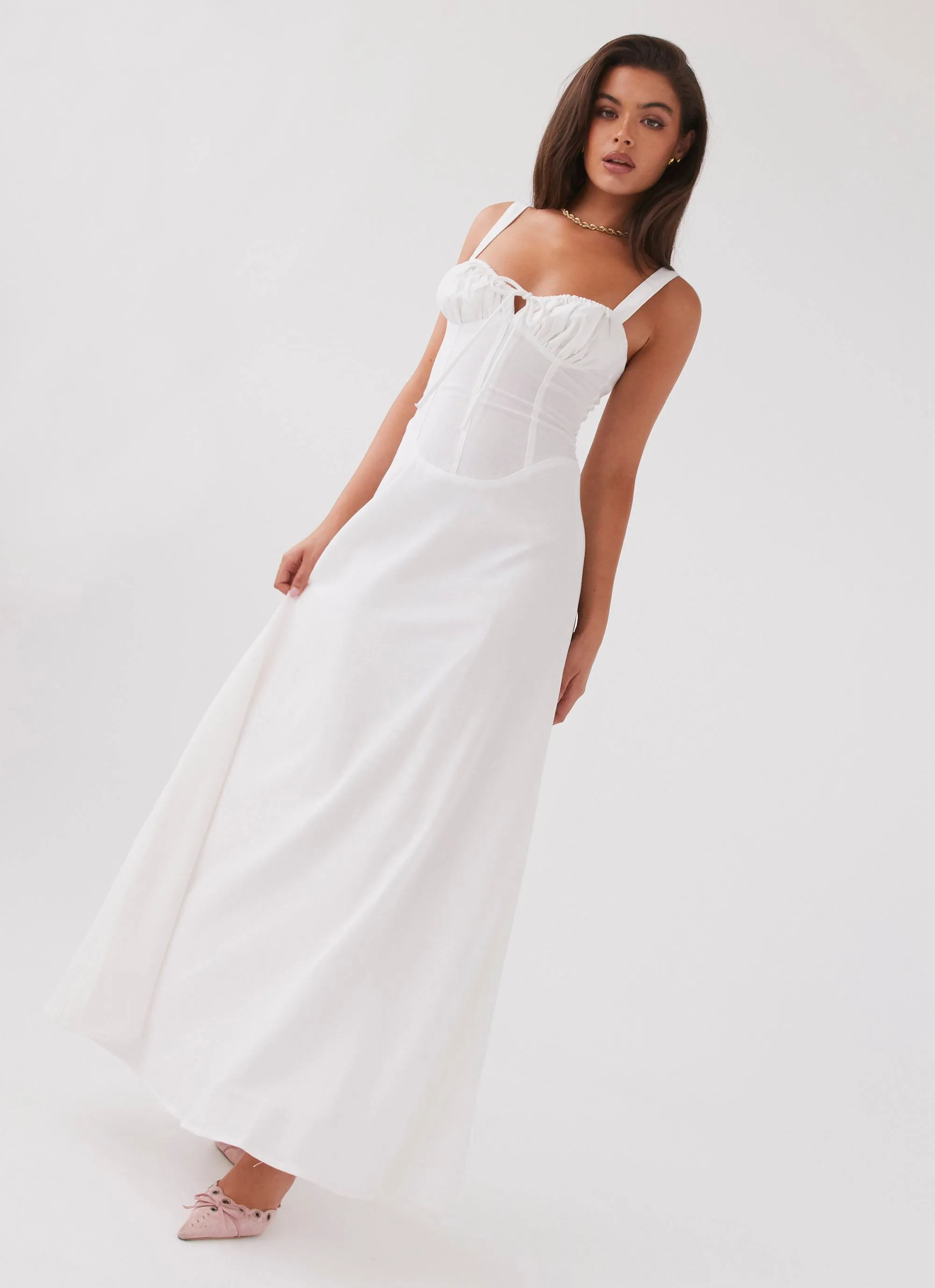 Lucie Linen Maxi Dress - White