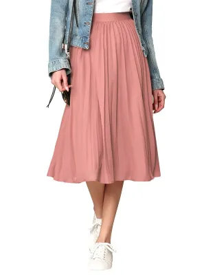 Mauve High Elastic Waist Pleated Mid A-Line Swing Skirt