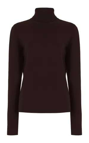 May Knit Turtleneck in Chocolate Merino Wool Cashmere