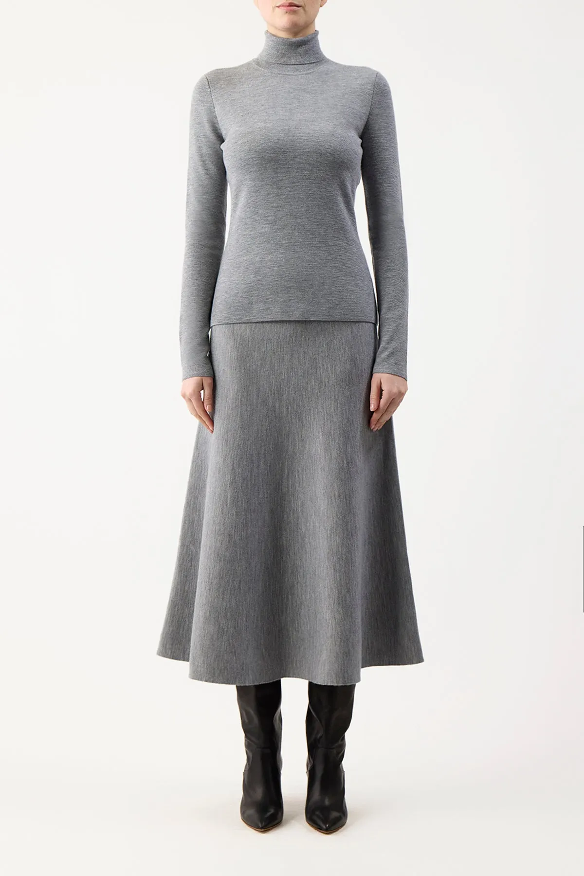 May Knit Turtleneck in Heather Grey Merino Wool Cashmere