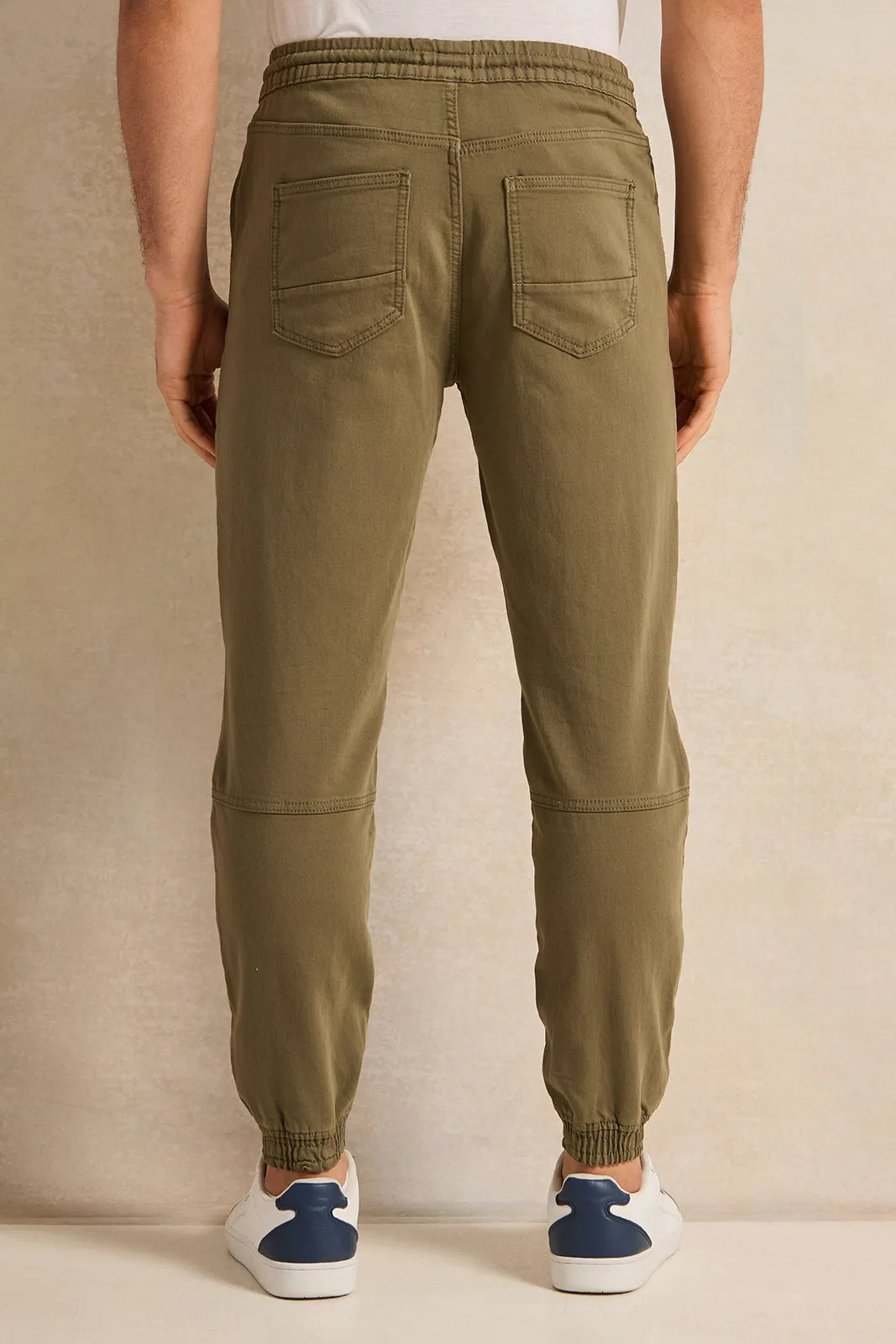 Men Olive Denim Joggers