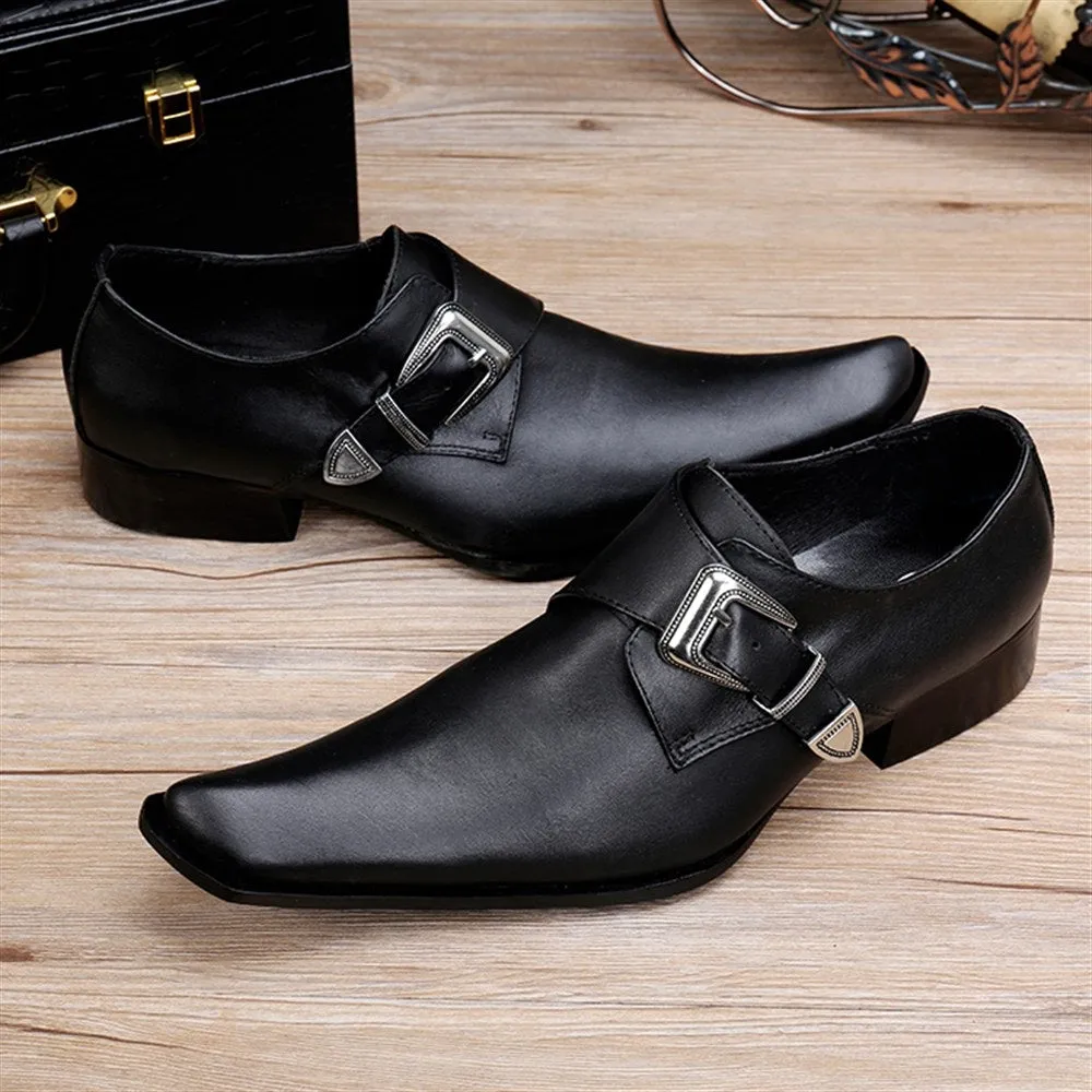 Men Square Toe Slip On Monk Strap Shoes