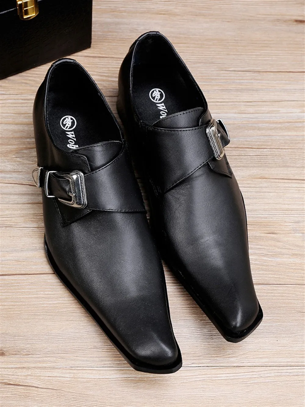 Men Square Toe Slip On Monk Strap Shoes