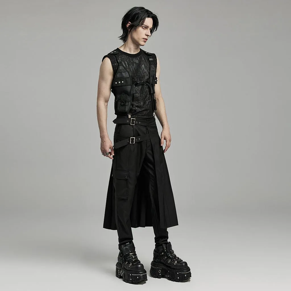 Men's Punk Buckle Pleated Skirt