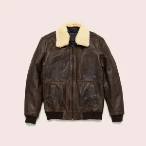 Men's Vintage Lambskin A2 Brown Leather Shearling Bomber Jacket