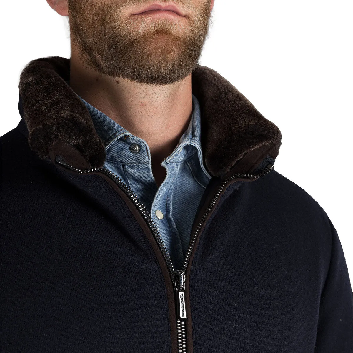 Moorer Navy 'Bellati' Wool & Cashmere Bomber Jacket