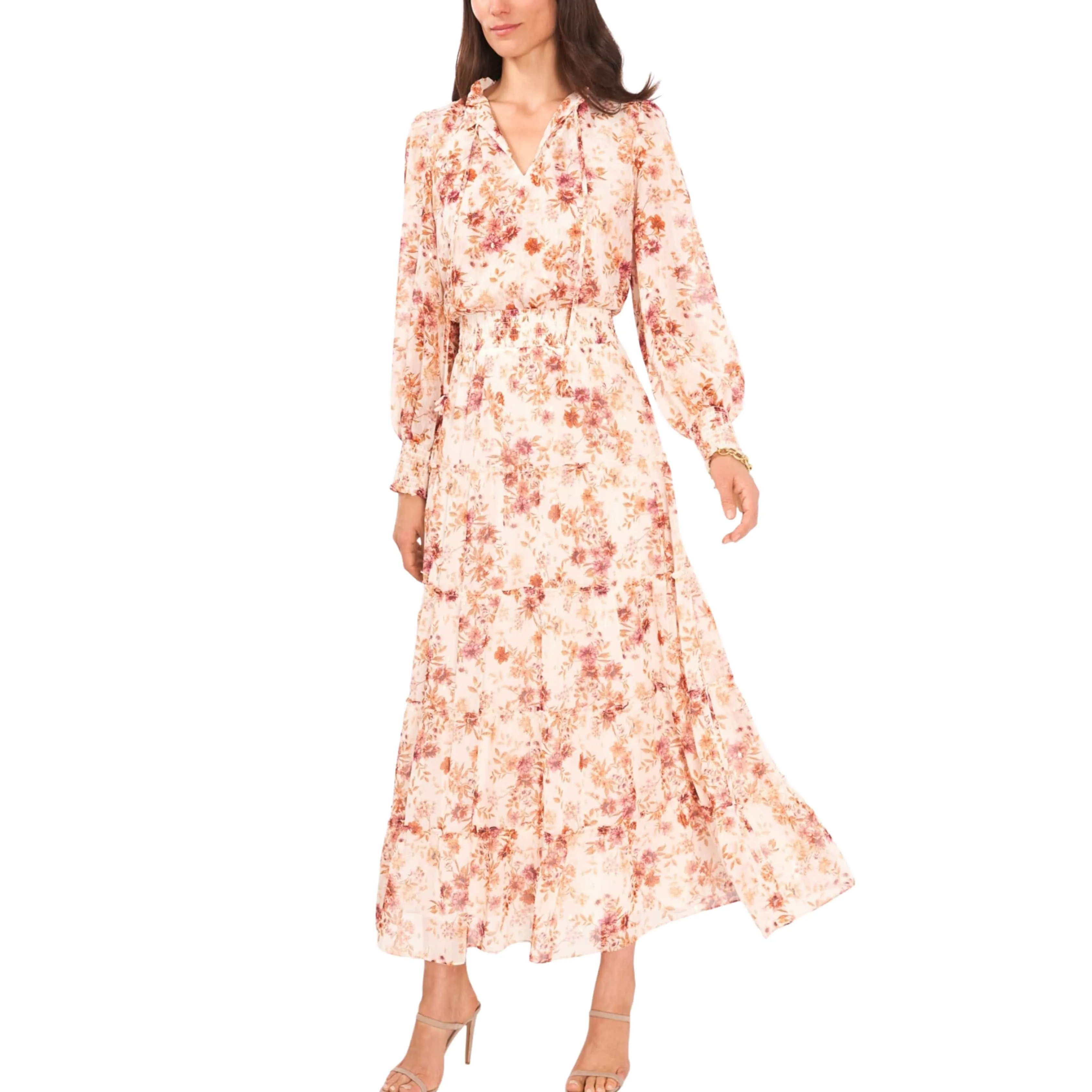 MSK - Floral-Print Balloon-Sleeve Maxi Dress