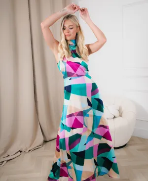 Multicoloured Halter Neck Maxi Dress