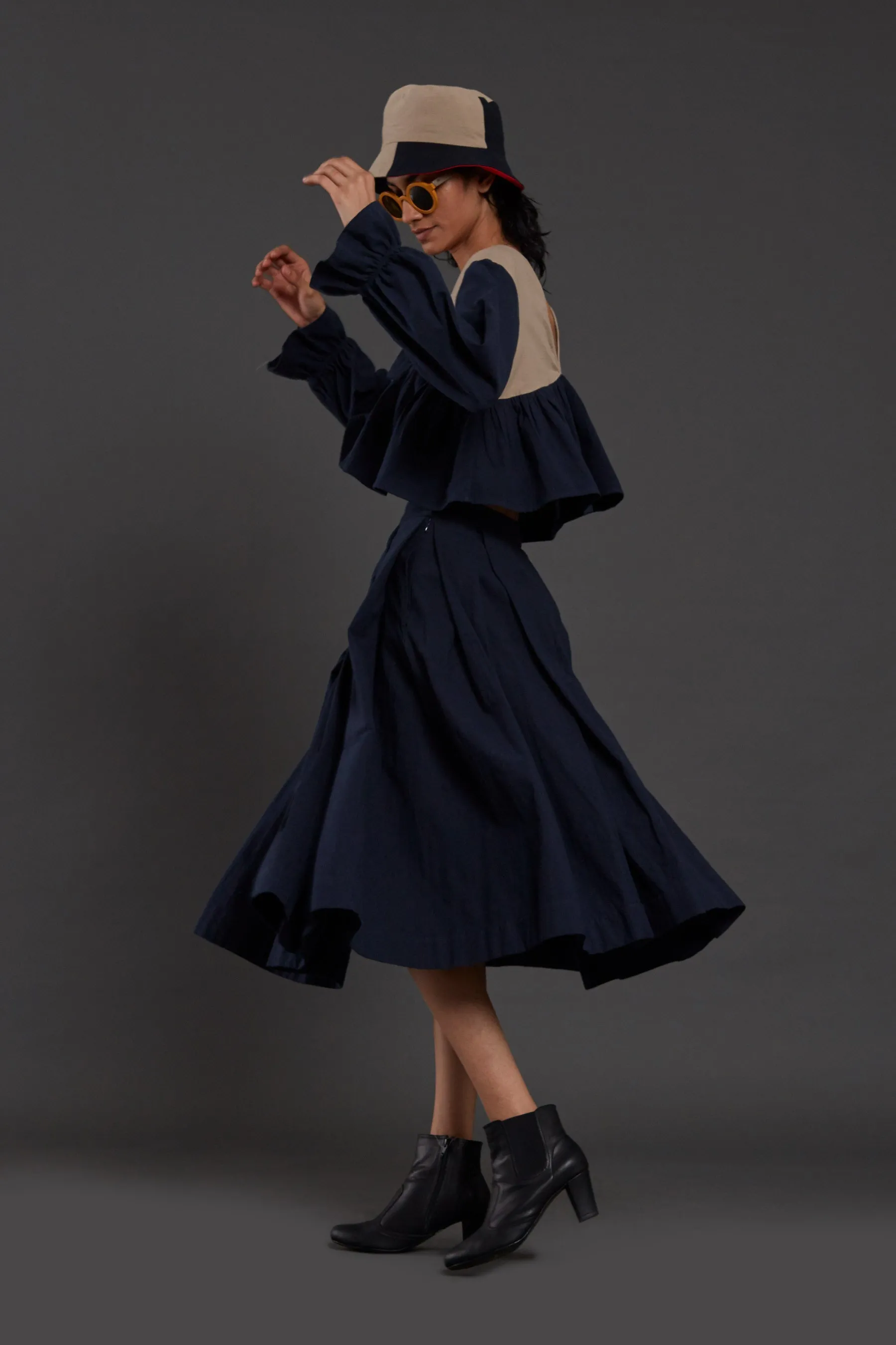 Navy Blue Pleated Skirt