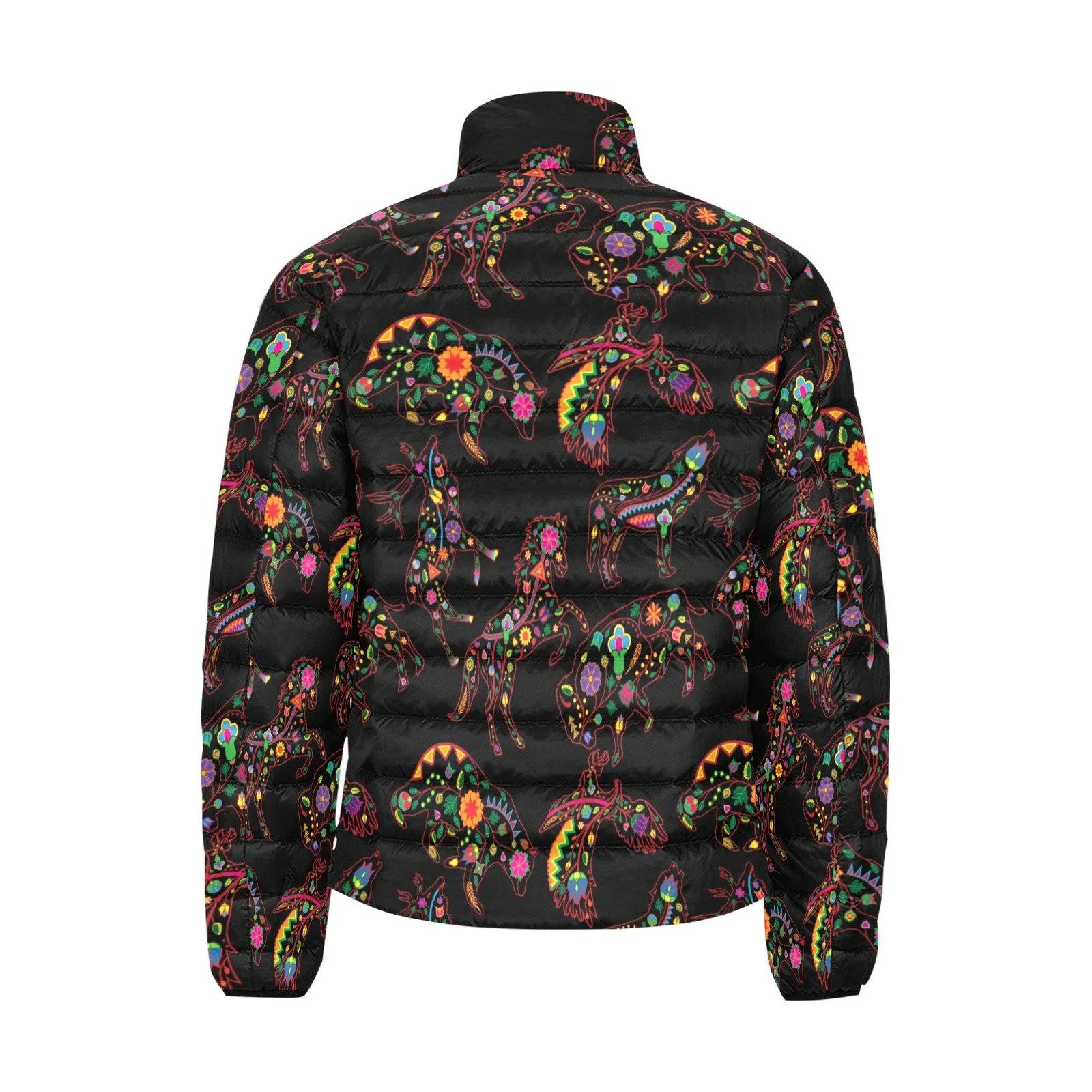 Neon Floral Animals Men's Stand Collar Padded Jacket