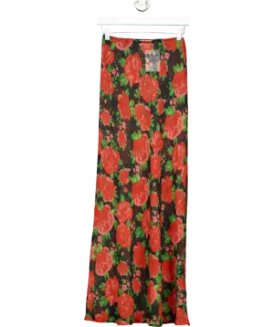 Never Fully Dressed Red Floral Sheer Maxi Skirt UK 8