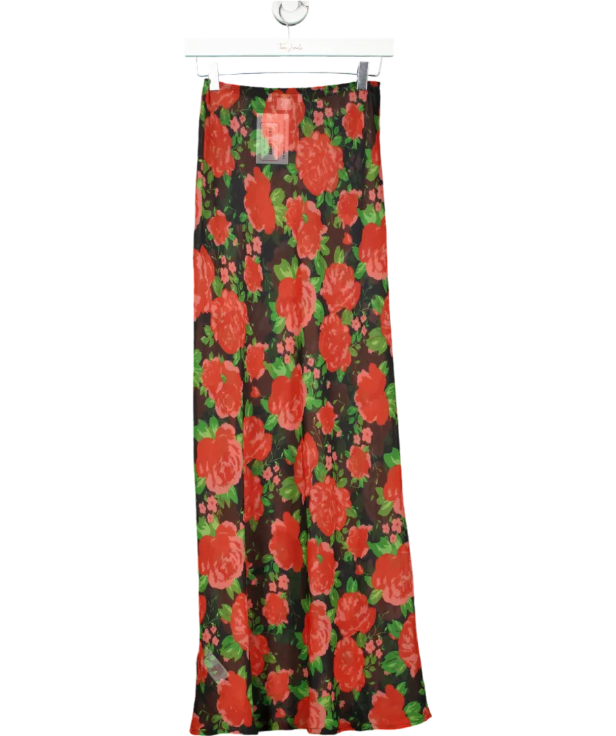 Never Fully Dressed Red Floral Sheer Maxi Skirt UK 8