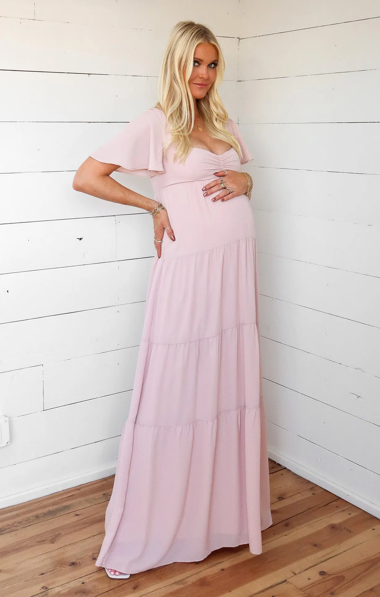 Nicole Maxi Dress ~ Dusty Blush Crisp