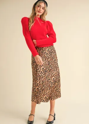 Olivia, Leopard Print, Midi Satin Slip Skirt