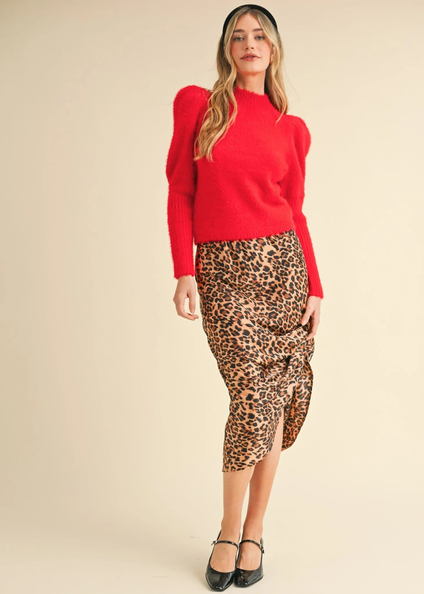 Olivia, Leopard Print, Midi Satin Slip Skirt