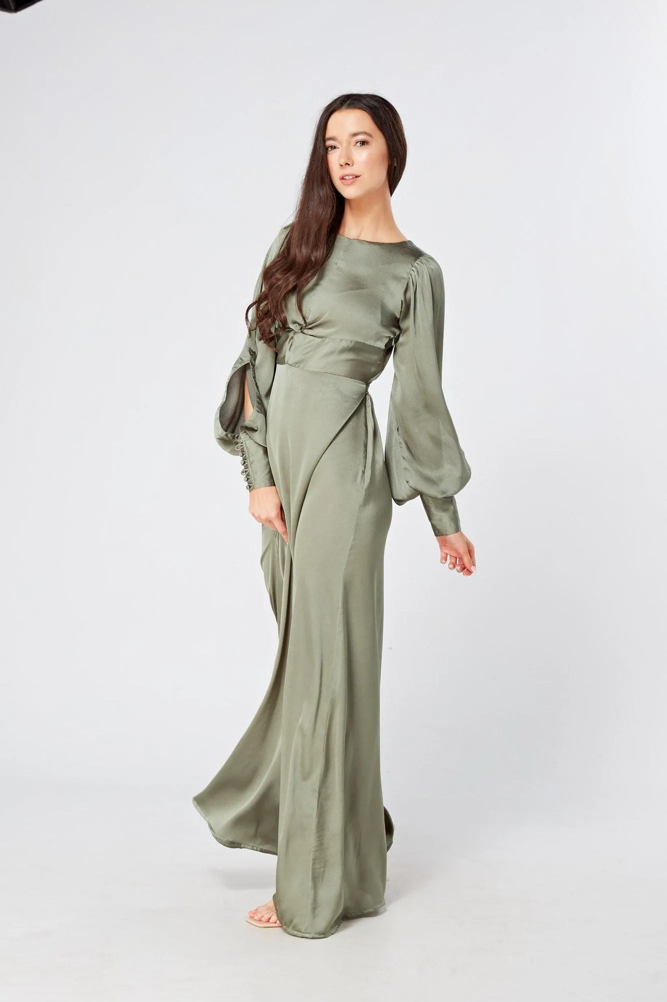 Olivia Sea Green Knotted Front Soft Crepe Maxi Dress