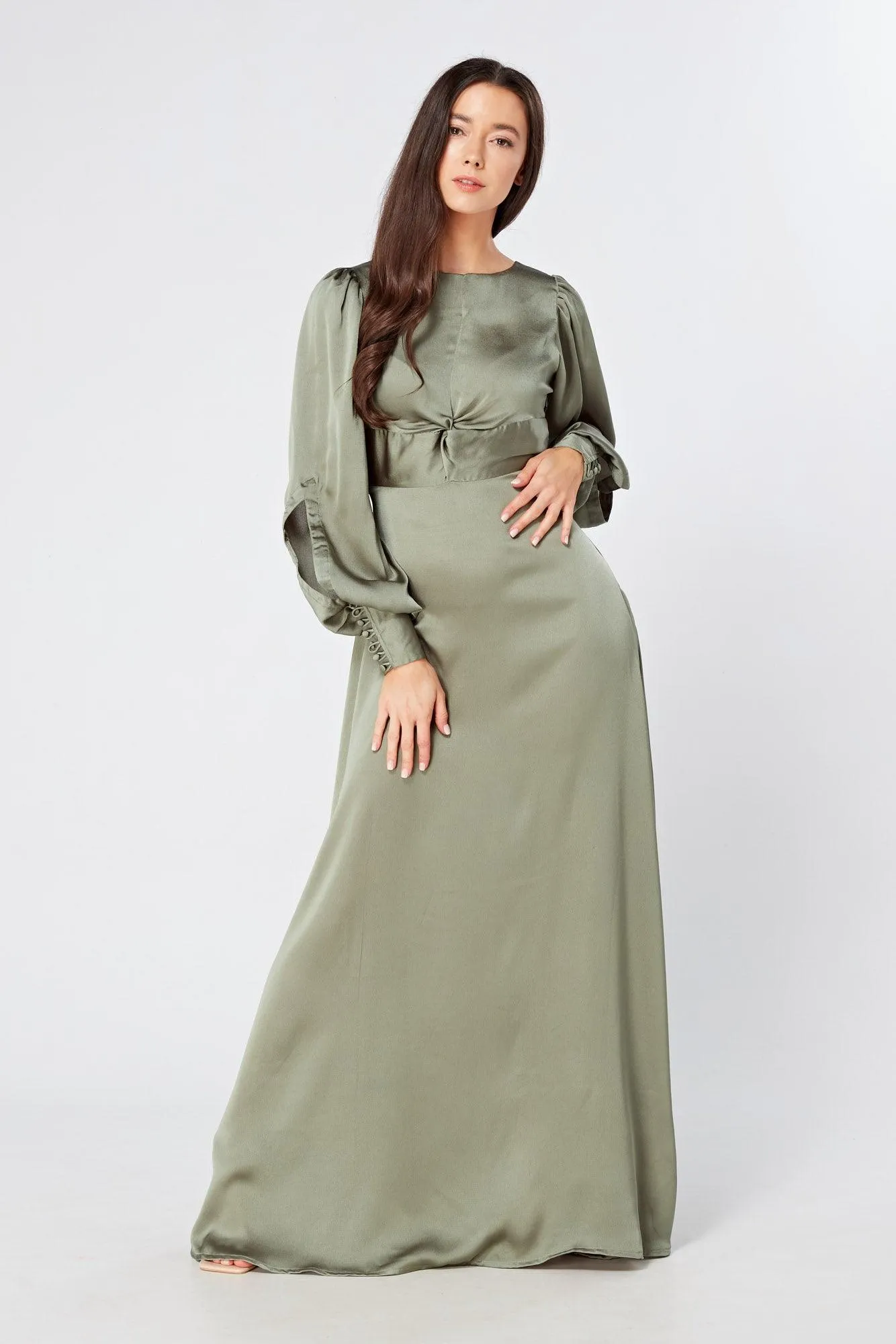 Olivia Sea Green Knotted Front Soft Crepe Maxi Dress