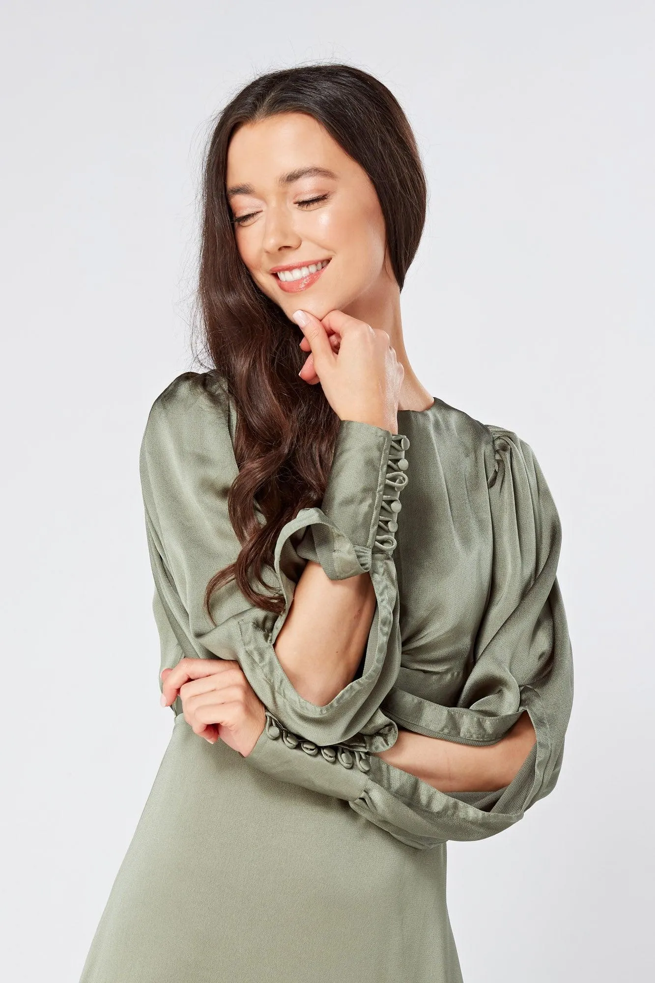 Olivia Sea Green Knotted Front Soft Crepe Maxi Dress