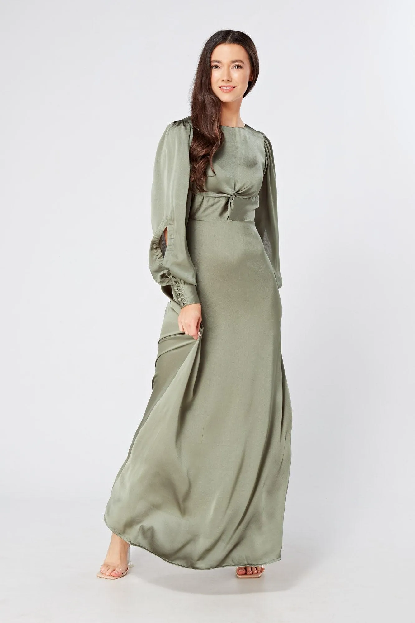 Olivia Sea Green Knotted Front Soft Crepe Maxi Dress