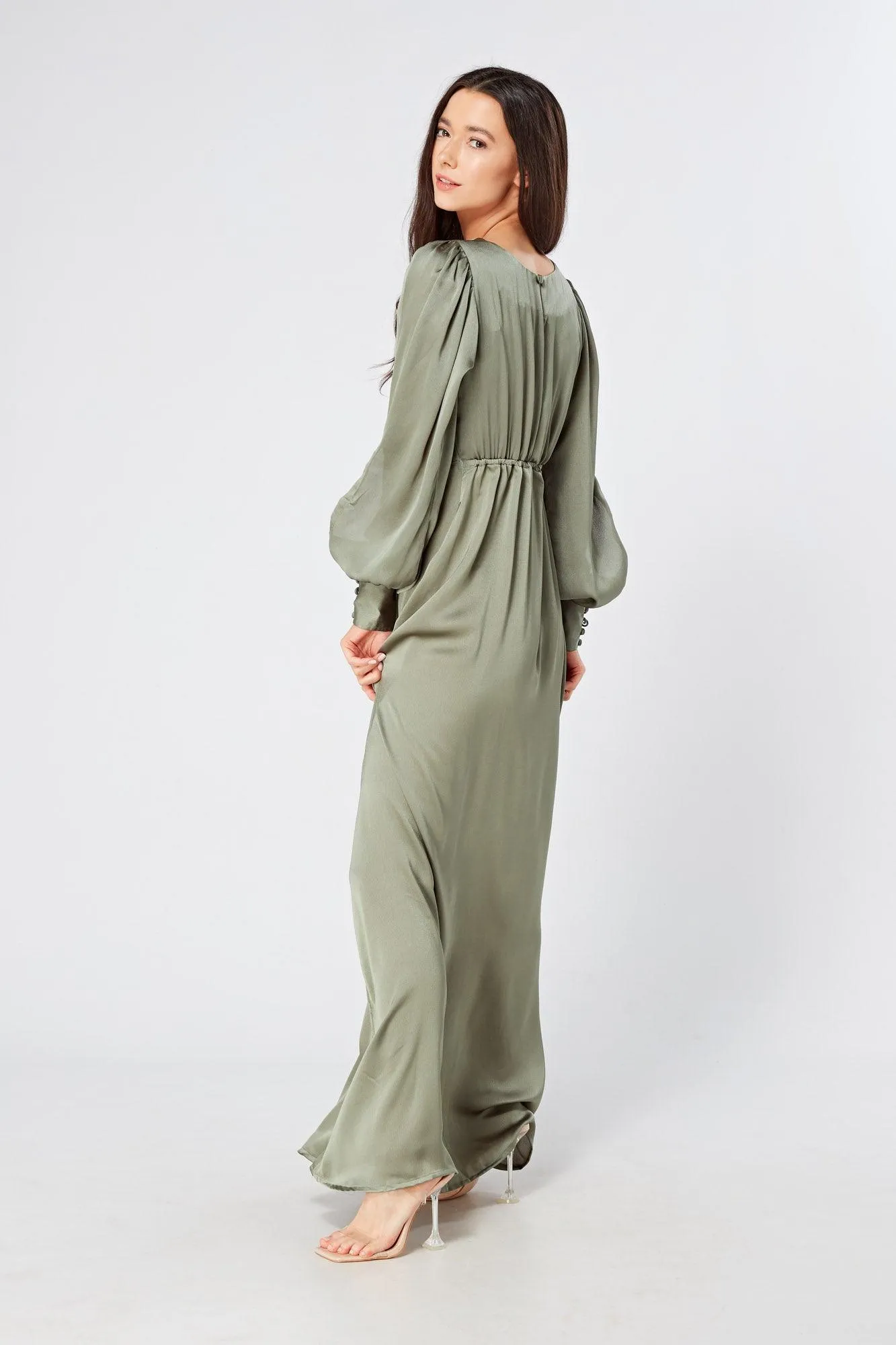 Olivia Sea Green Knotted Front Soft Crepe Maxi Dress