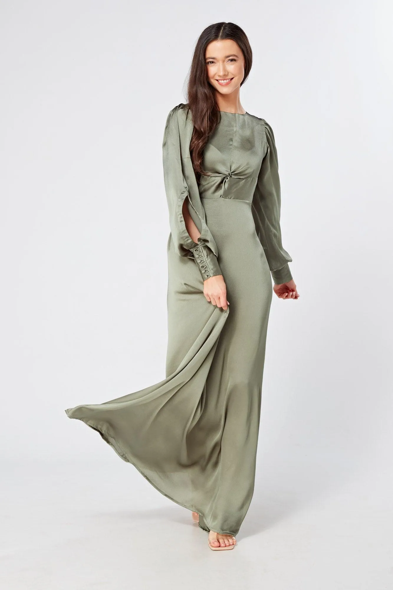 Olivia Sea Green Knotted Front Soft Crepe Maxi Dress