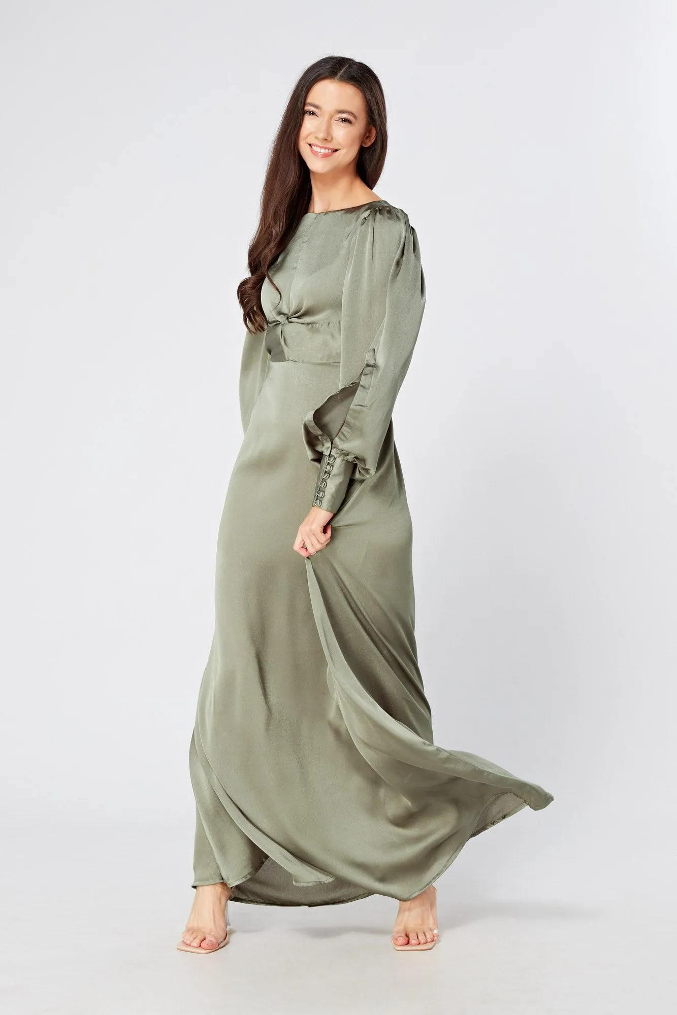 Olivia Sea Green Knotted Front Soft Crepe Maxi Dress