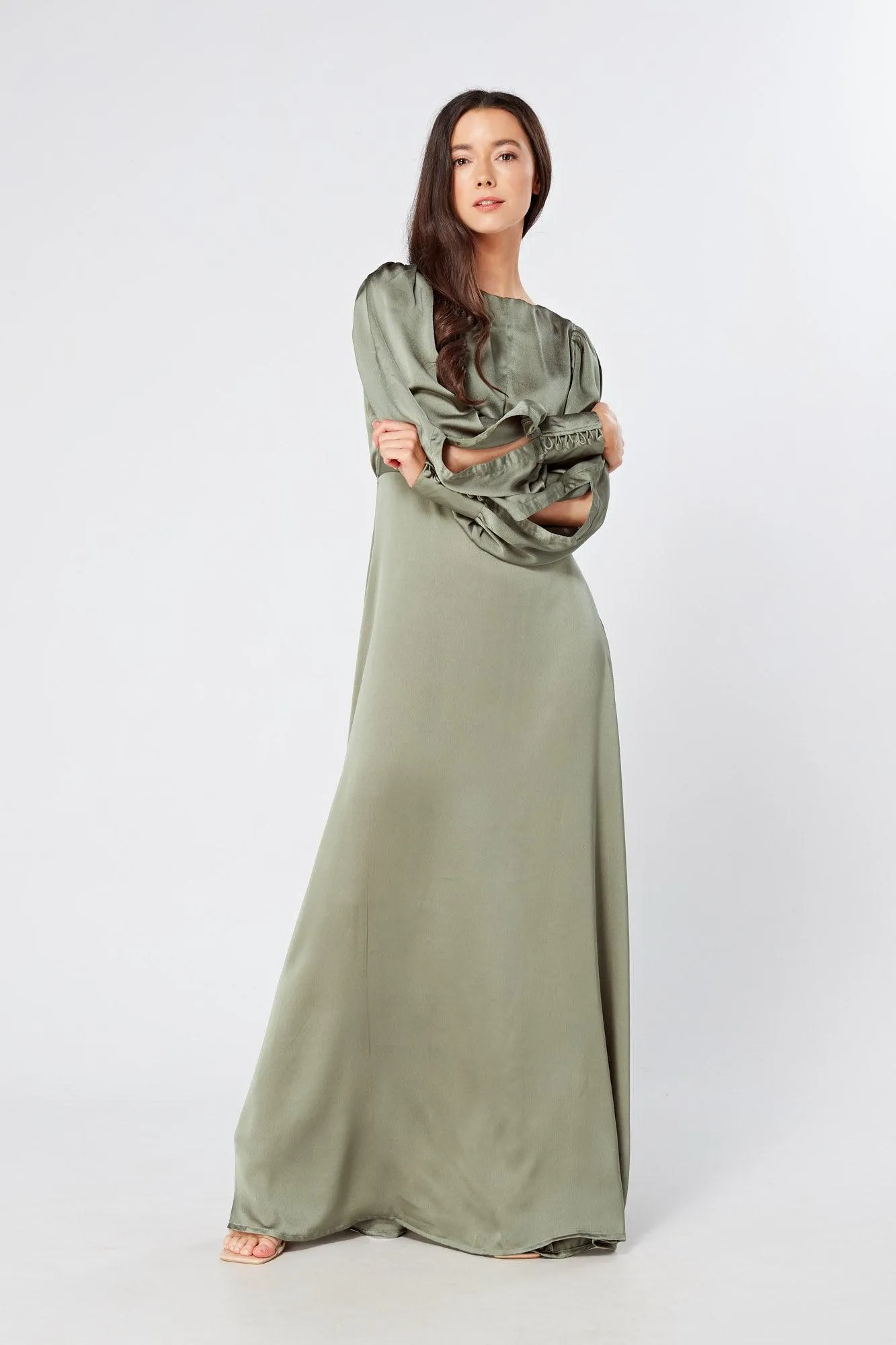 Olivia Sea Green Knotted Front Soft Crepe Maxi Dress