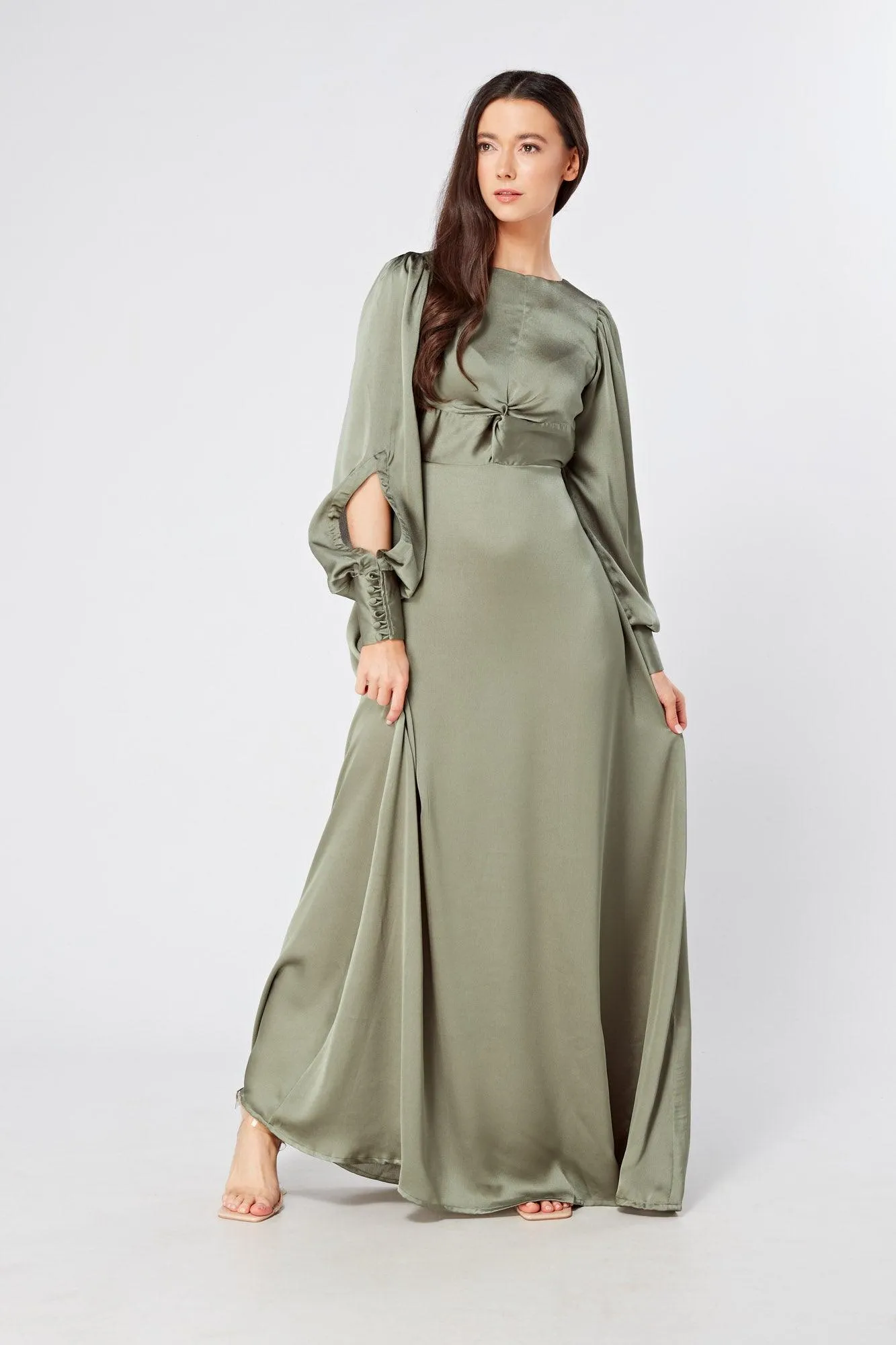 Olivia Sea Green Knotted Front Soft Crepe Maxi Dress