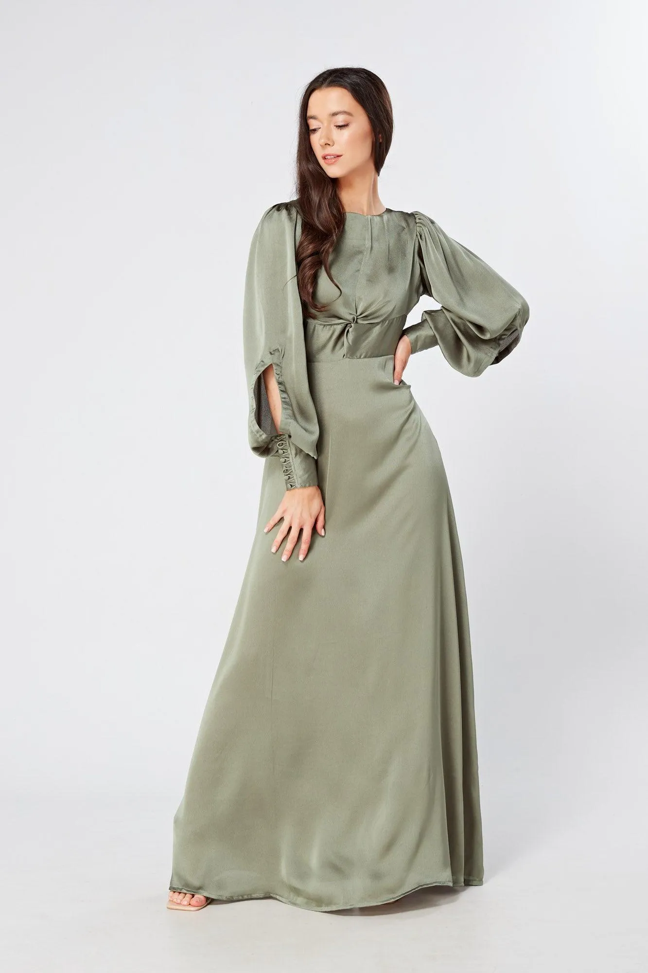 Olivia Sea Green Knotted Front Soft Crepe Maxi Dress