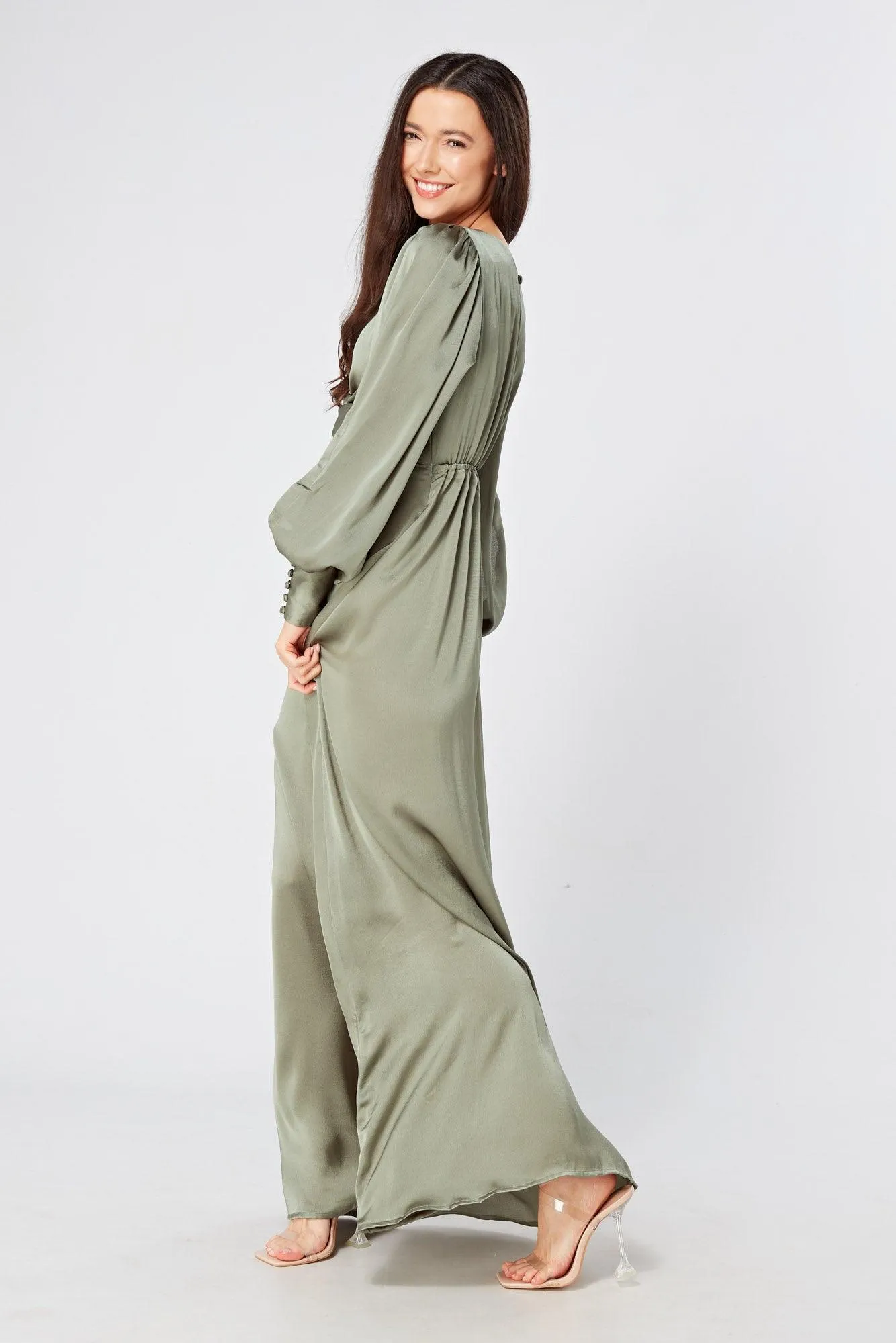 Olivia Sea Green Knotted Front Soft Crepe Maxi Dress