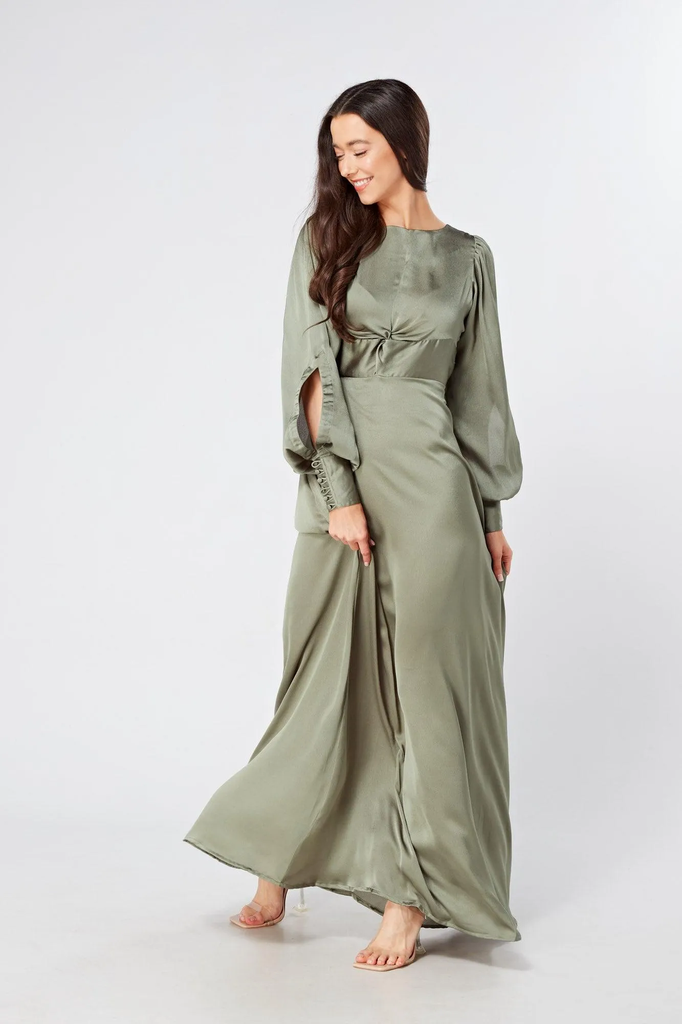 Olivia Sea Green Knotted Front Soft Crepe Maxi Dress