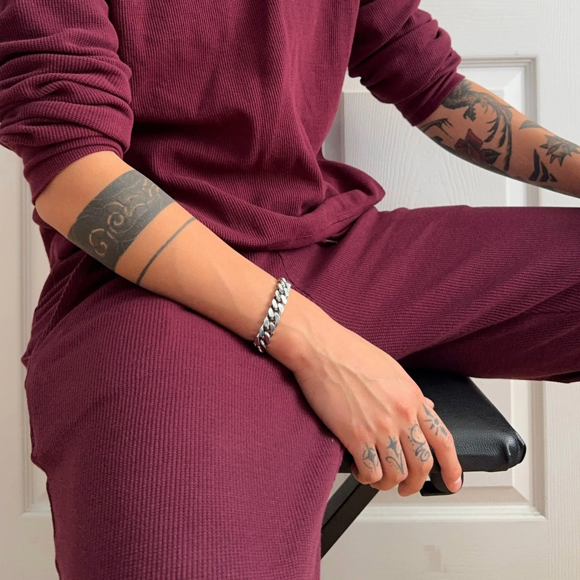 Organic Cotton Waffle Jogger - Black Cherry