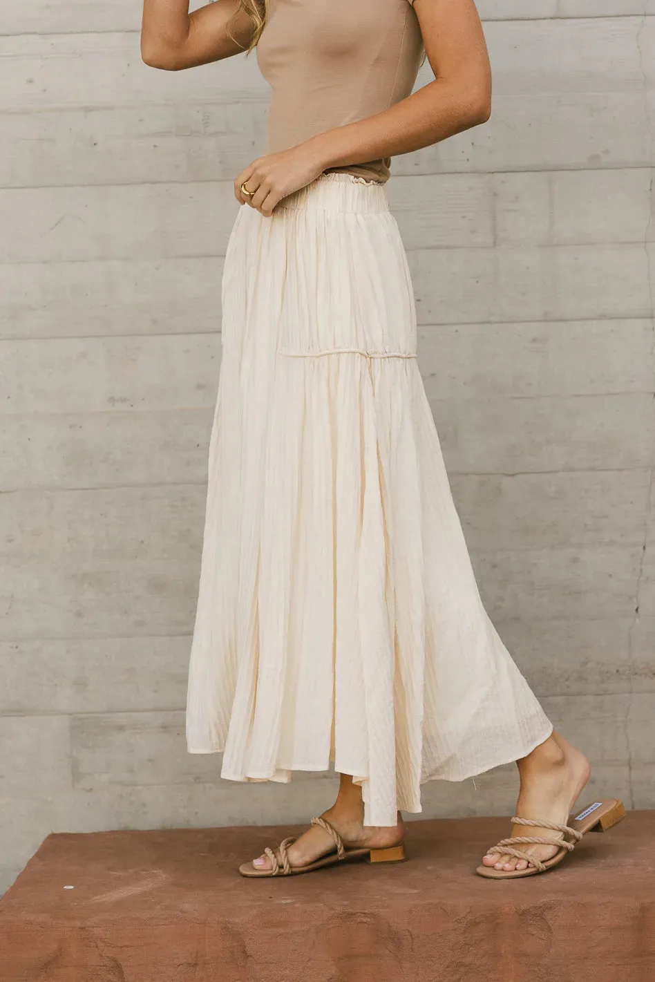 Phillipa Pleated Maxi Skirt in Cream