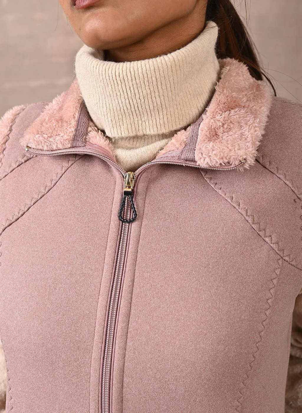 Pink Sleeveless Jacket with Fur Detail