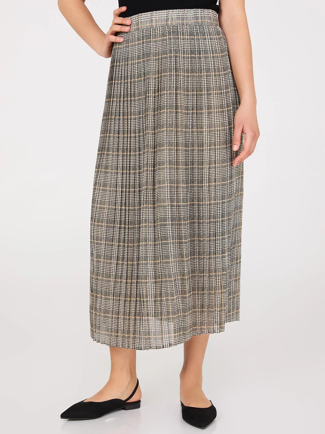 Plaid Pleated Chiffon Skirt