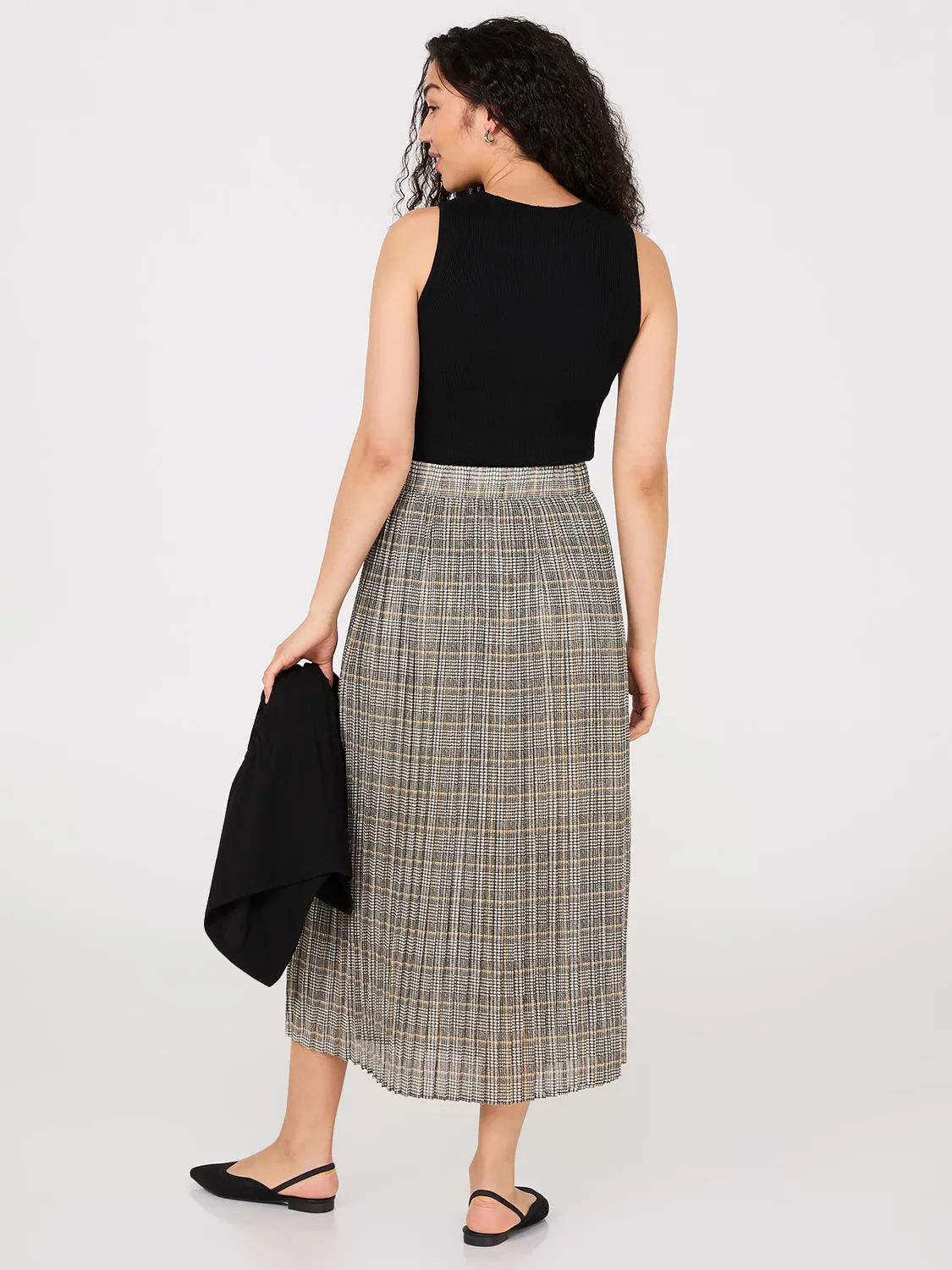 Plaid Pleated Chiffon Skirt