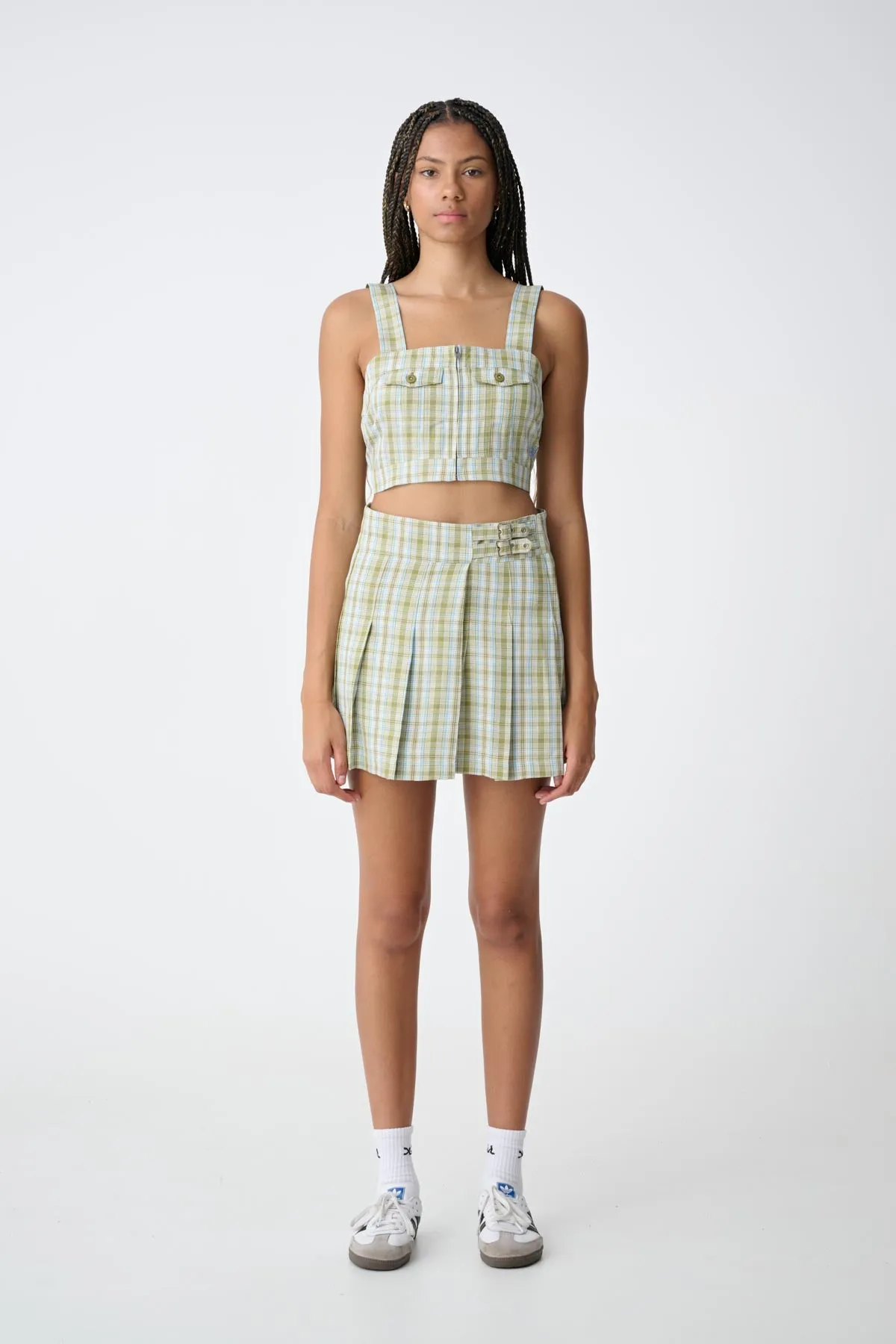 PLAID PLEATED SKIRT - Army Green