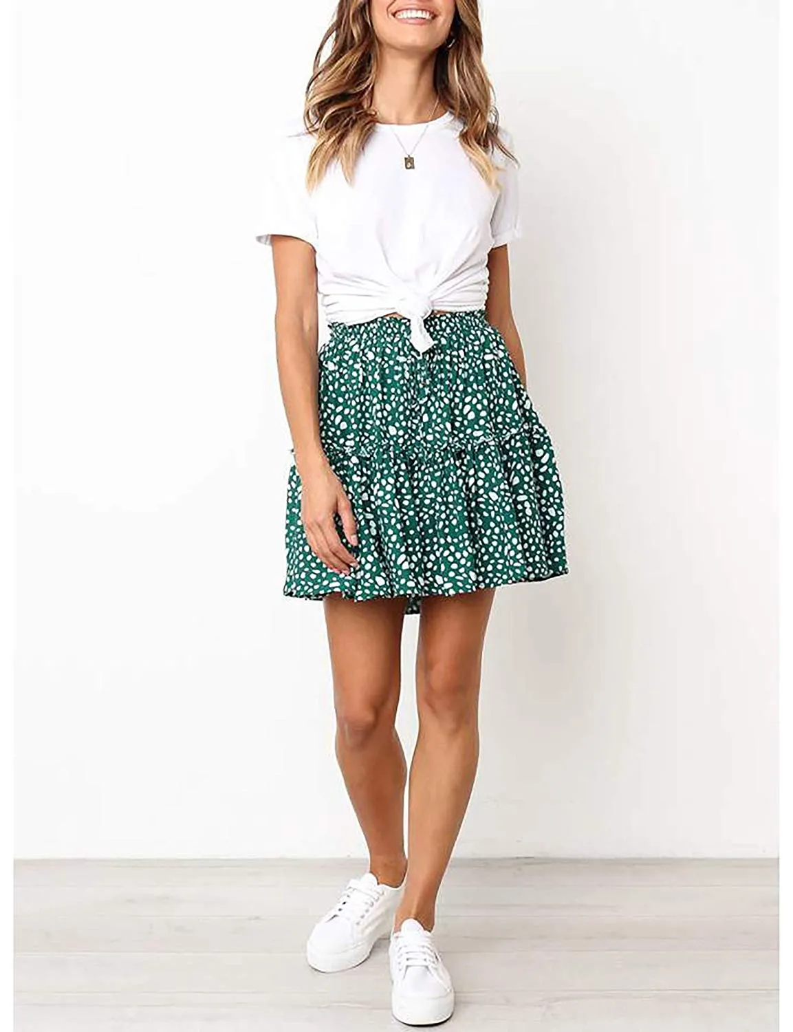 Pleated Polka Dot Mini Skirt