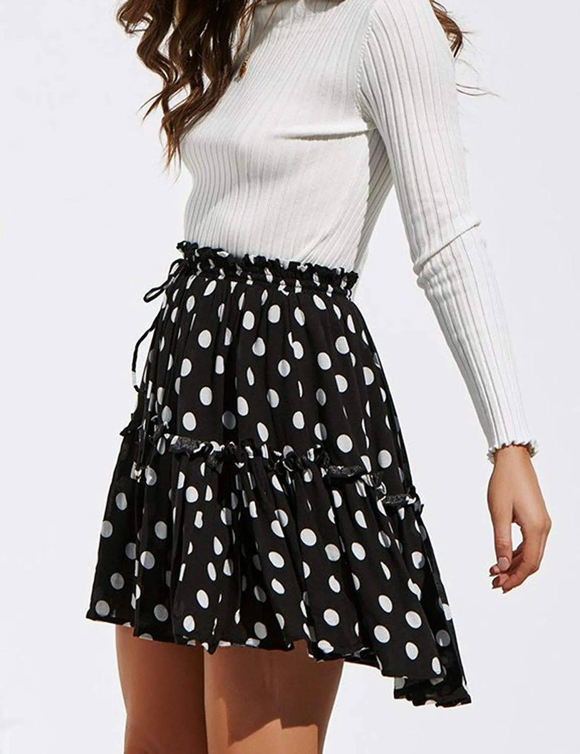 Pleated Polka Dot Mini Skirt