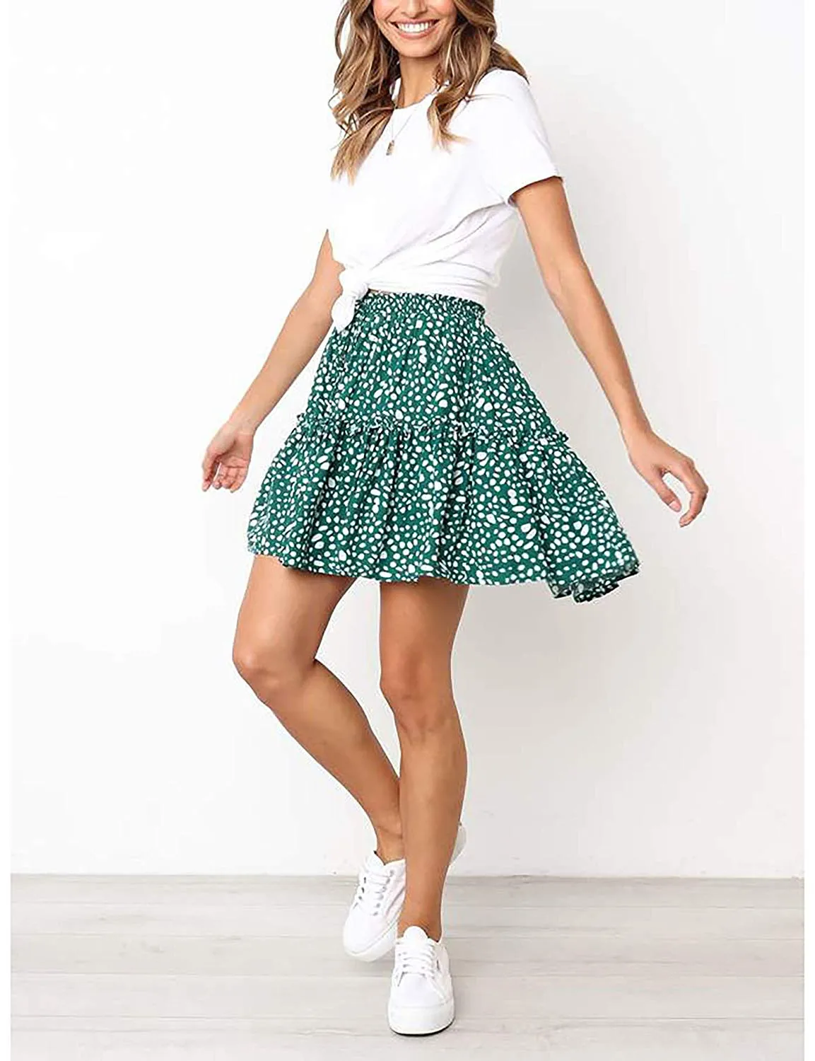 Pleated Polka Dot Mini Skirt