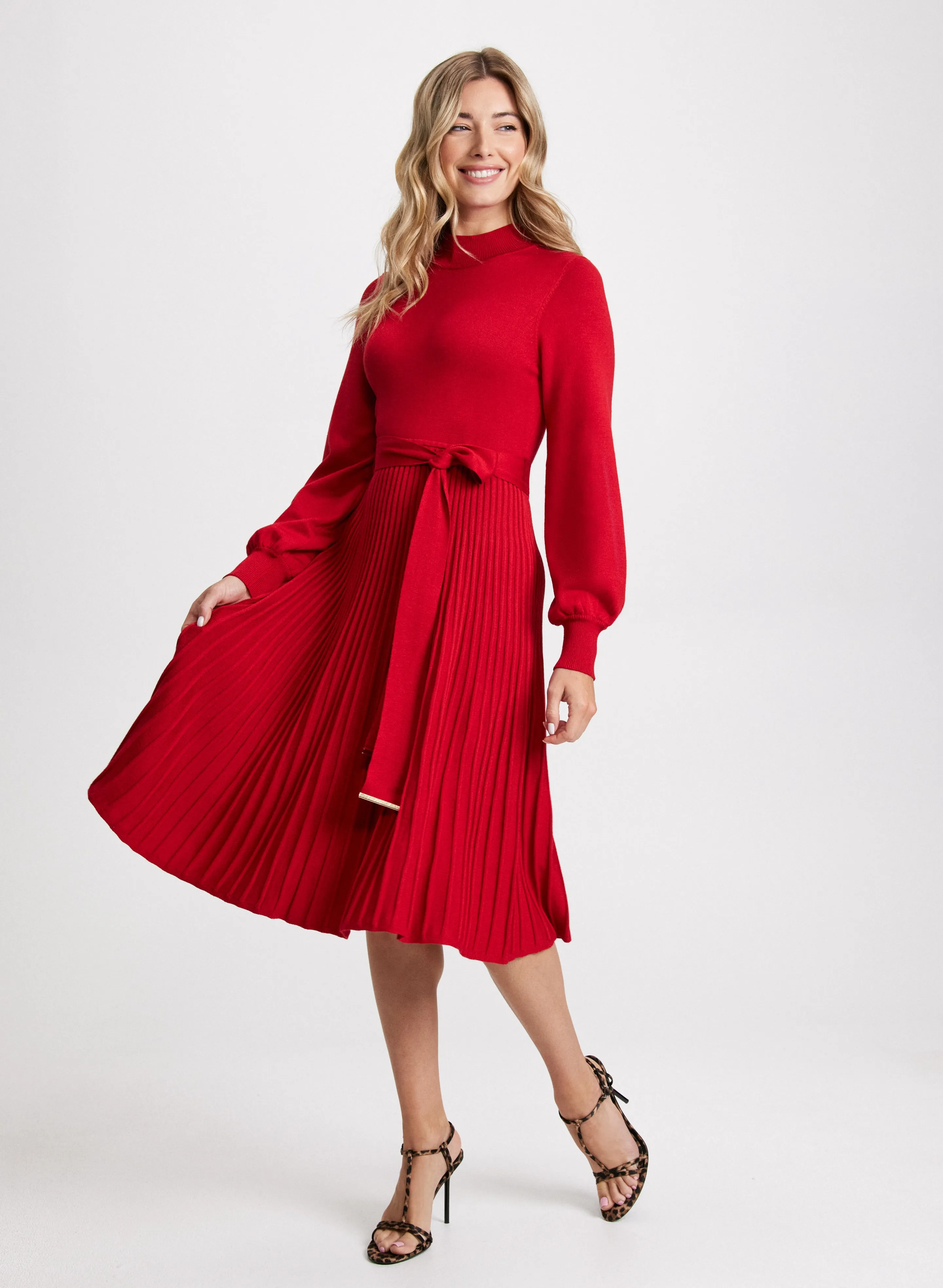 Pleated Skirt Sweater Dress