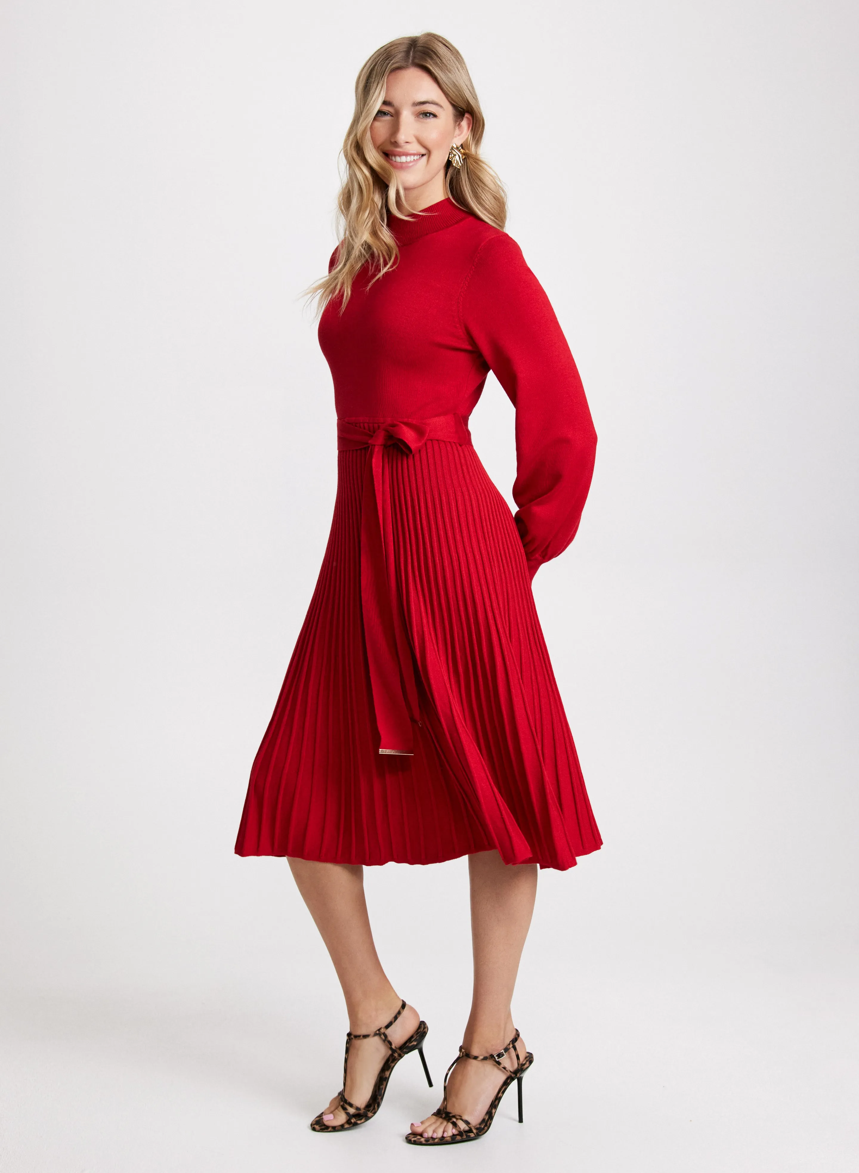 Pleated Skirt Sweater Dress