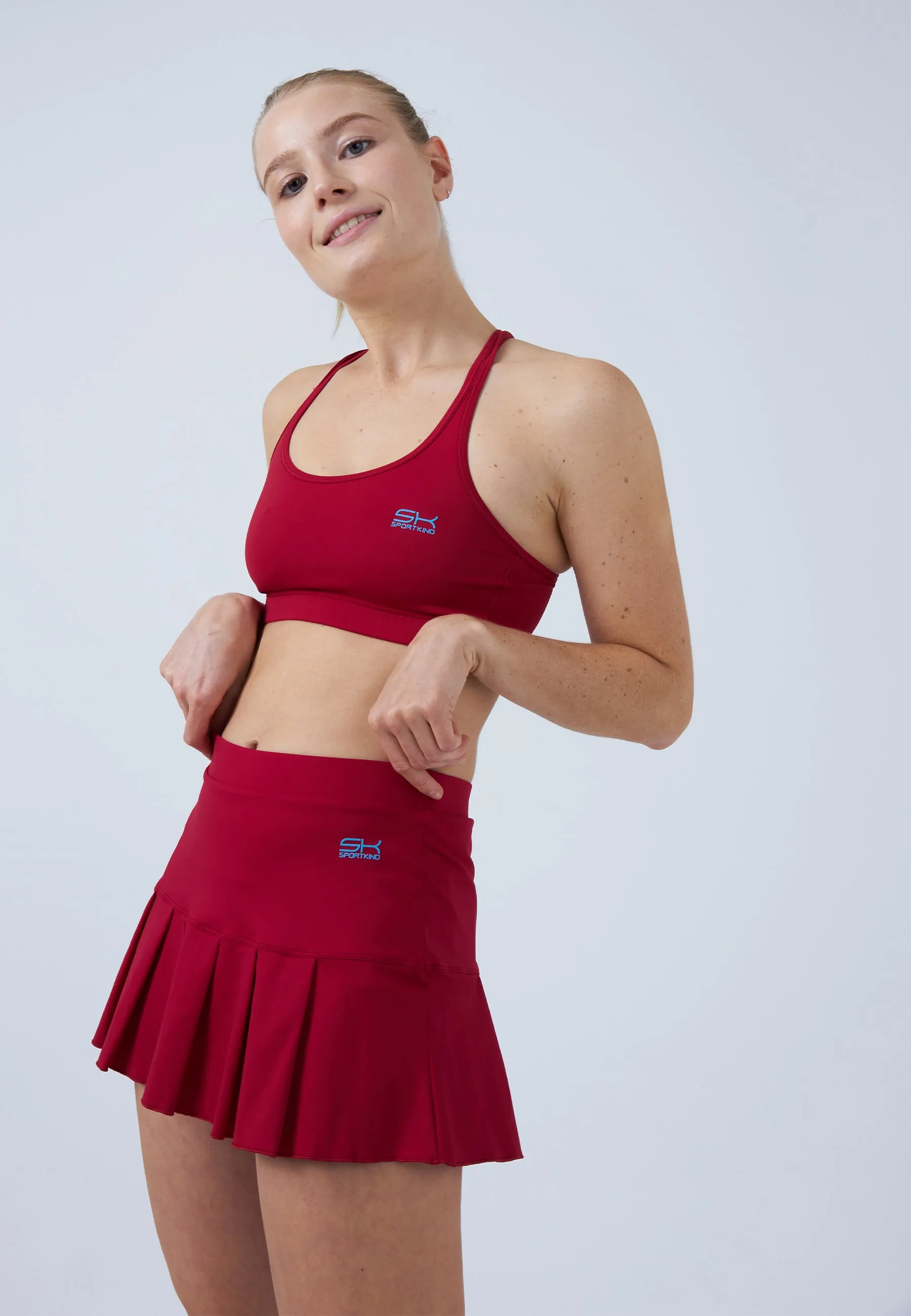 Pleated Tennis Skort, burgundy red