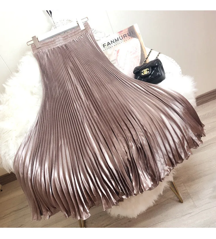 Pleats Metallic MaxiSkirt