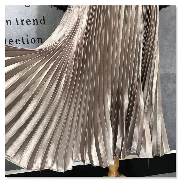 Pleats Metallic MaxiSkirt