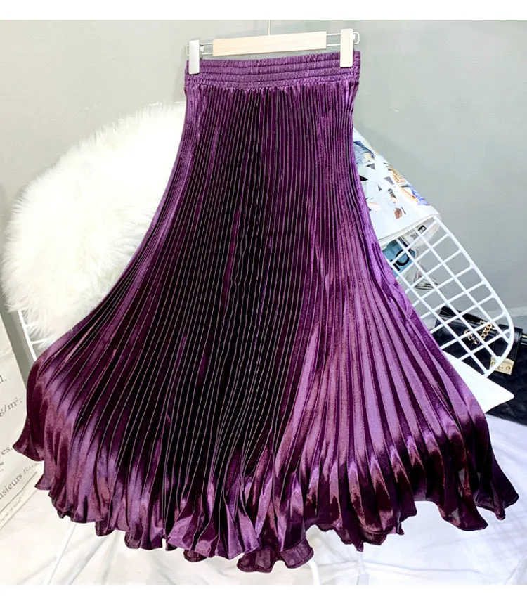 Pleats Metallic MaxiSkirt