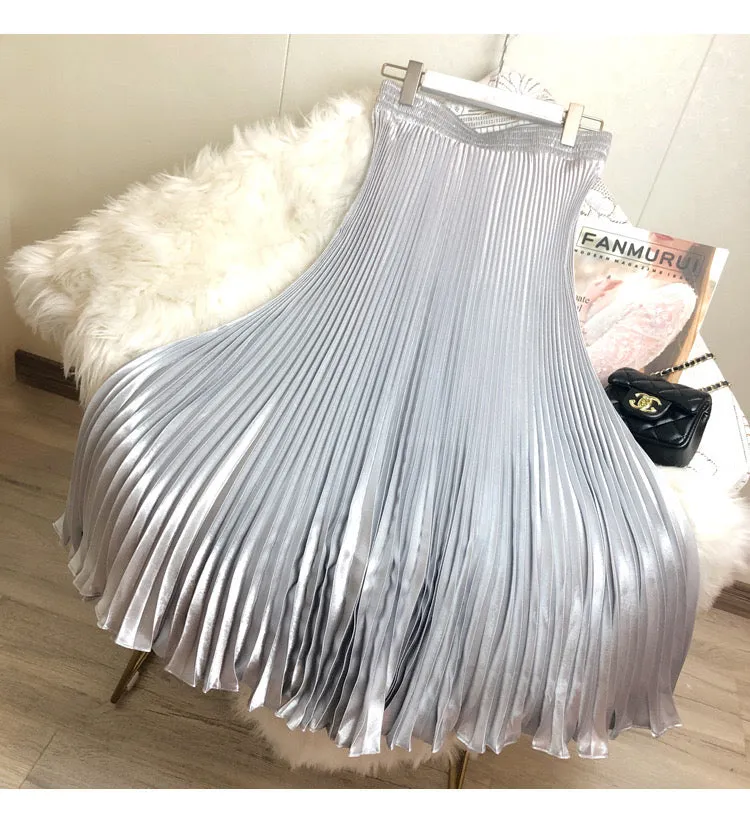 Pleats Metallic MaxiSkirt