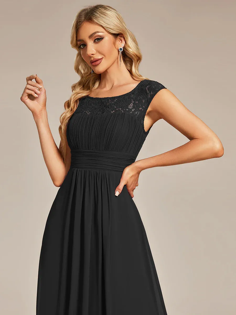 Plus Cap Sleeve A Line Lace & Chiffon Bridesmaid Dress